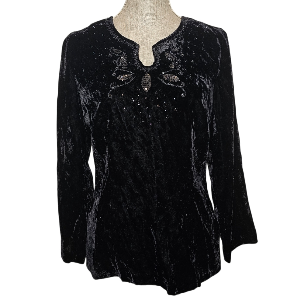 Black Crushed Velvet Top - Womens Size 6 - Witchy Whimsigoth Goblincore Goth Y2K